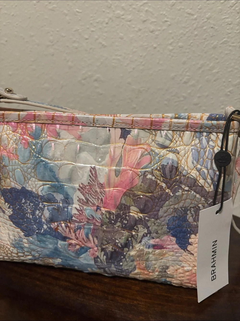 Brahmin Pastel Floral Croc-Embossed Shoulder Bag
